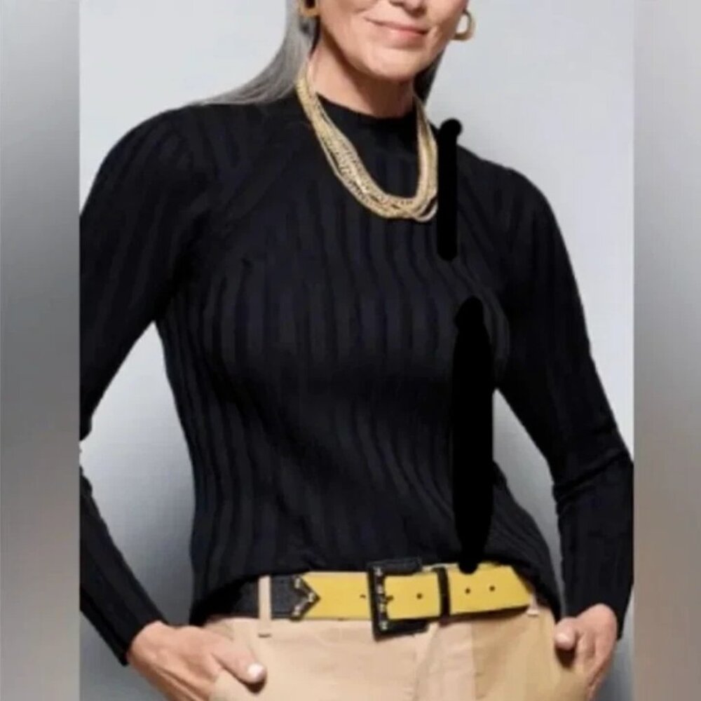 CABI Contour Ribbed Turtleneck Sweater Black Long Sleeve Sz XS #4469 EUC